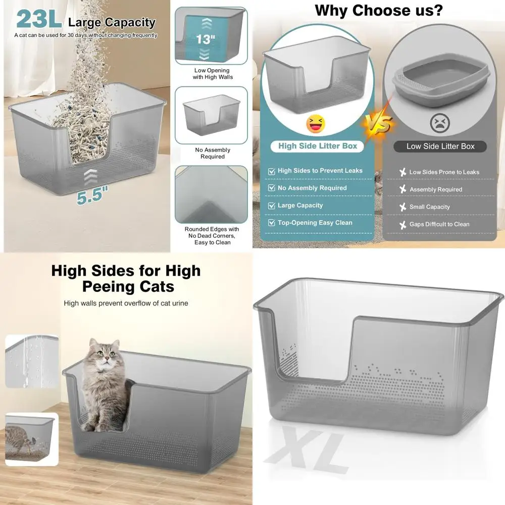 

Большой лоток для кошек с высокими бортами, 24,8 л x 11,4 шт., пошт., 13 дюймов, прозрачный, XL, для крупных кошек, для нескольких кошек, защита от разбрызгивания, легкая очистка (зеленый)