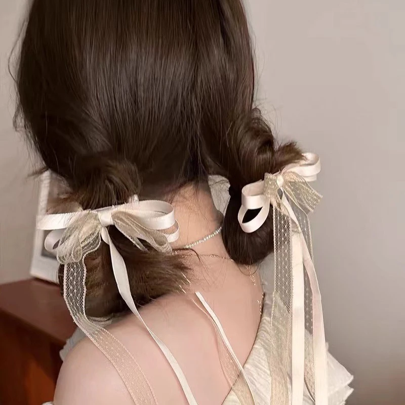 Fashion Sweet Mesh Bow Ribbon Hair Clips Set