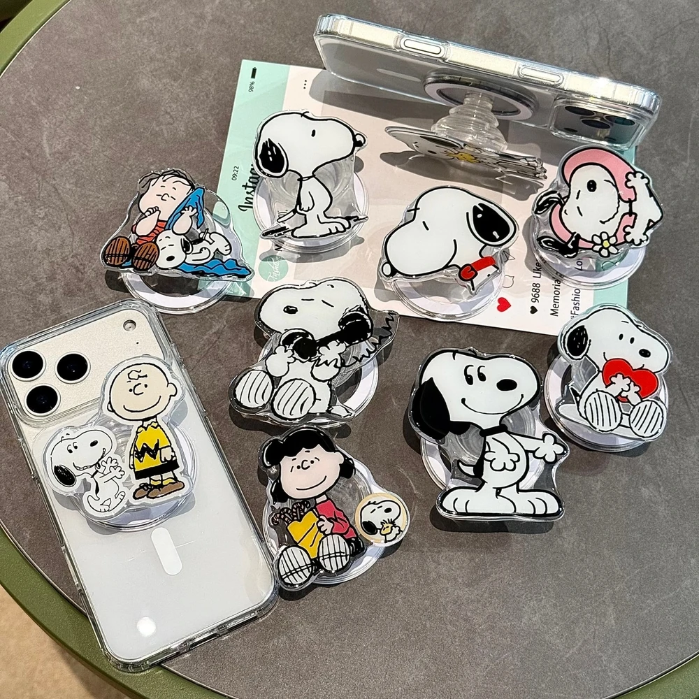 Cute Snoopy Charlie Brown For Magsafe Magnetic Phone Griptok Grip Tok Stand For iPhone Samsung Foldable Wireless Charging Holder view 3