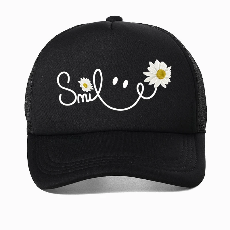 

Beautiful Daisy Smile Letter Printed hat Harajuku Fashion cartoon Graphic Baseball Cap Unisex mesh Breathable Snapback hats