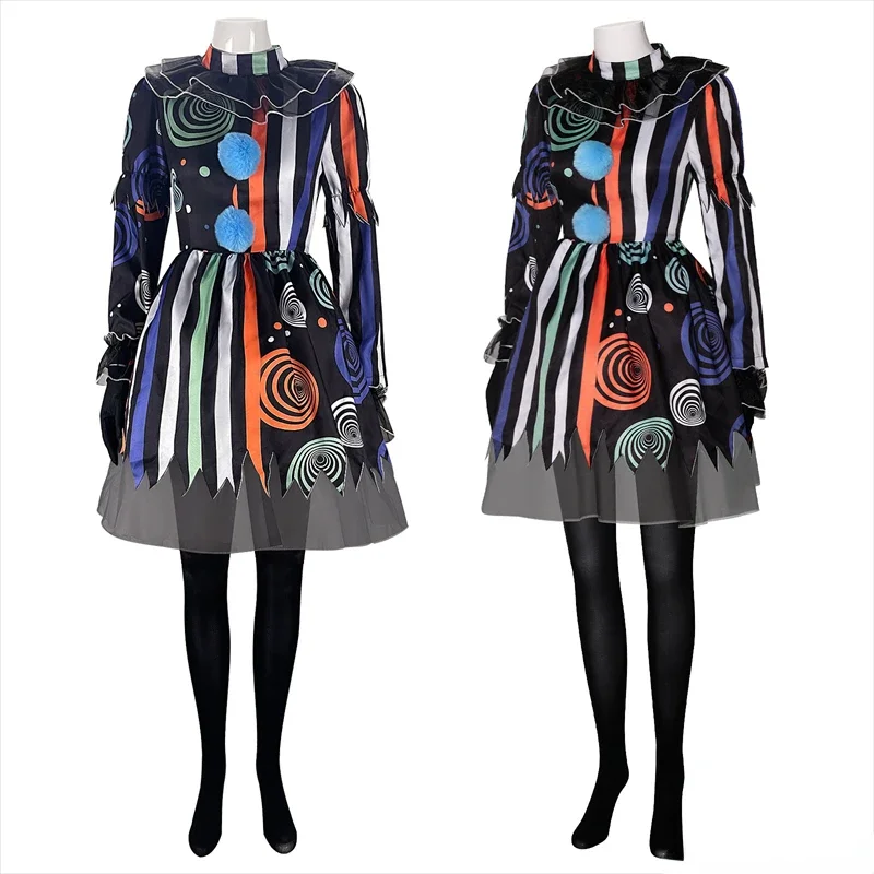 

New 2026 Clown Girl Cosplay Costume Adult Women Joker Uniform Dress Full Set Accessories Suit Halloween Carnival Outfits