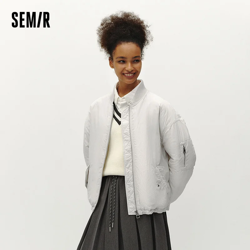 Semir Women Padded Jacket Thermal Warmth Lightweight Textured Loose Fit Baseball Collar Drawstring Minimal Design 2026 New