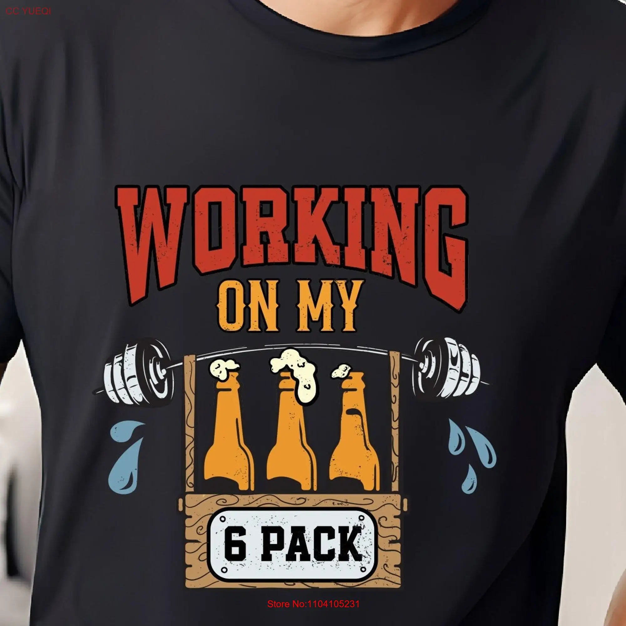 Working On My 6 Pack T Shirt Beer Alcohol Funny Drunk Drinking Six For Papa Father's Day long or short sleeves