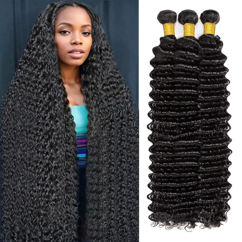 Extensiones de Cabello Humano Virgen Brasileño de 40 Pulgadas, Ondulado Profundo, en Paquetes