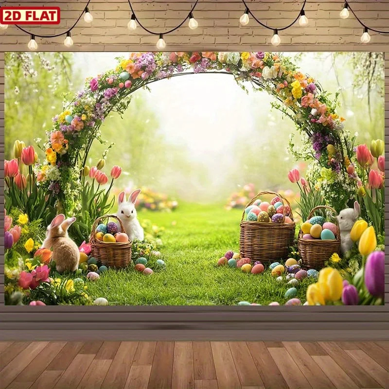 VIKAMA Osterhase Frühlingsblumen-Bogen Hintergrundstoff Langlebige Fotografie-Dekoration Party-Wanddekoration