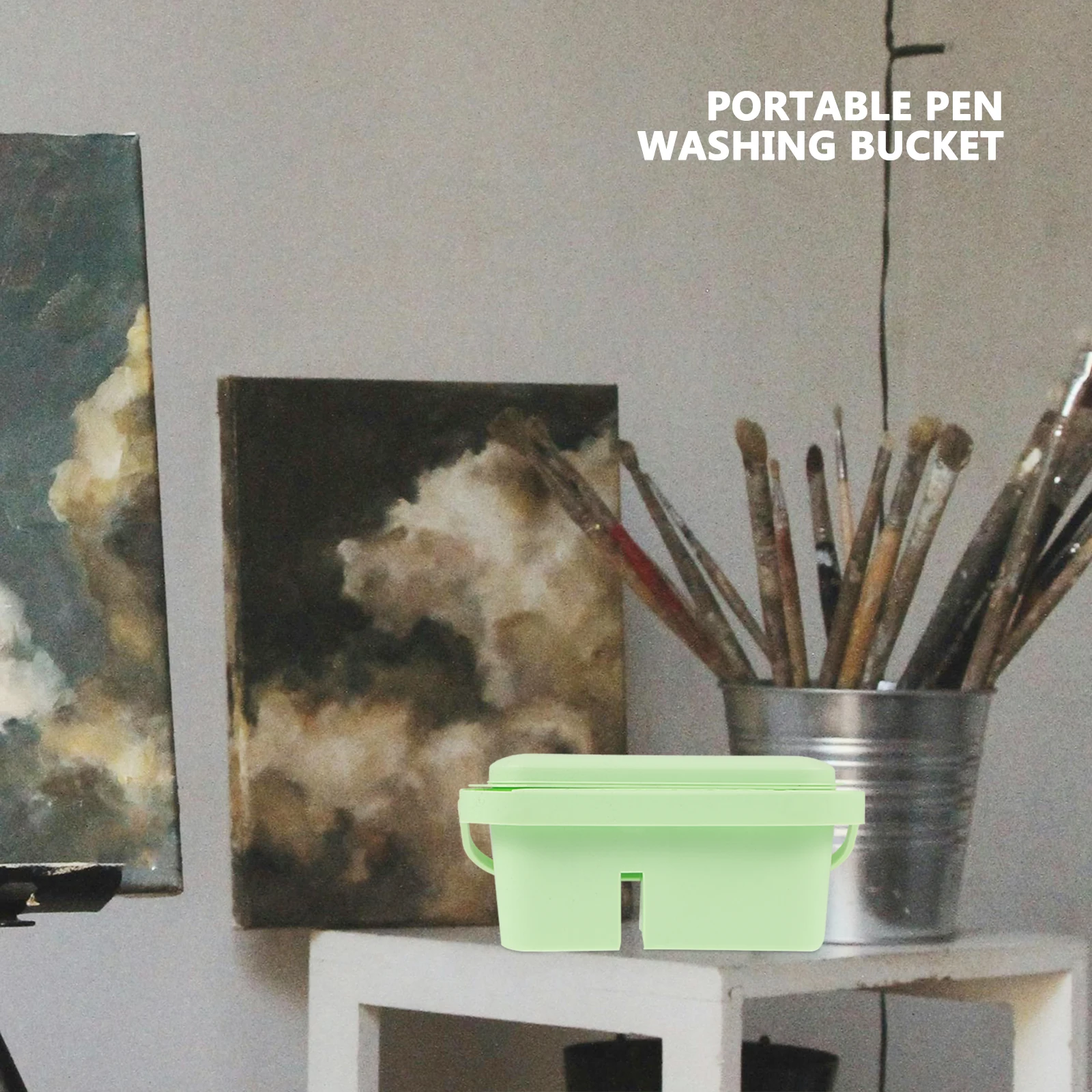 

Portable Paint Brush Washer Lightweight 3 in 1 Water Bucket Green Color Mixer Cleaner Holder Art Supplies Students Craft Tools