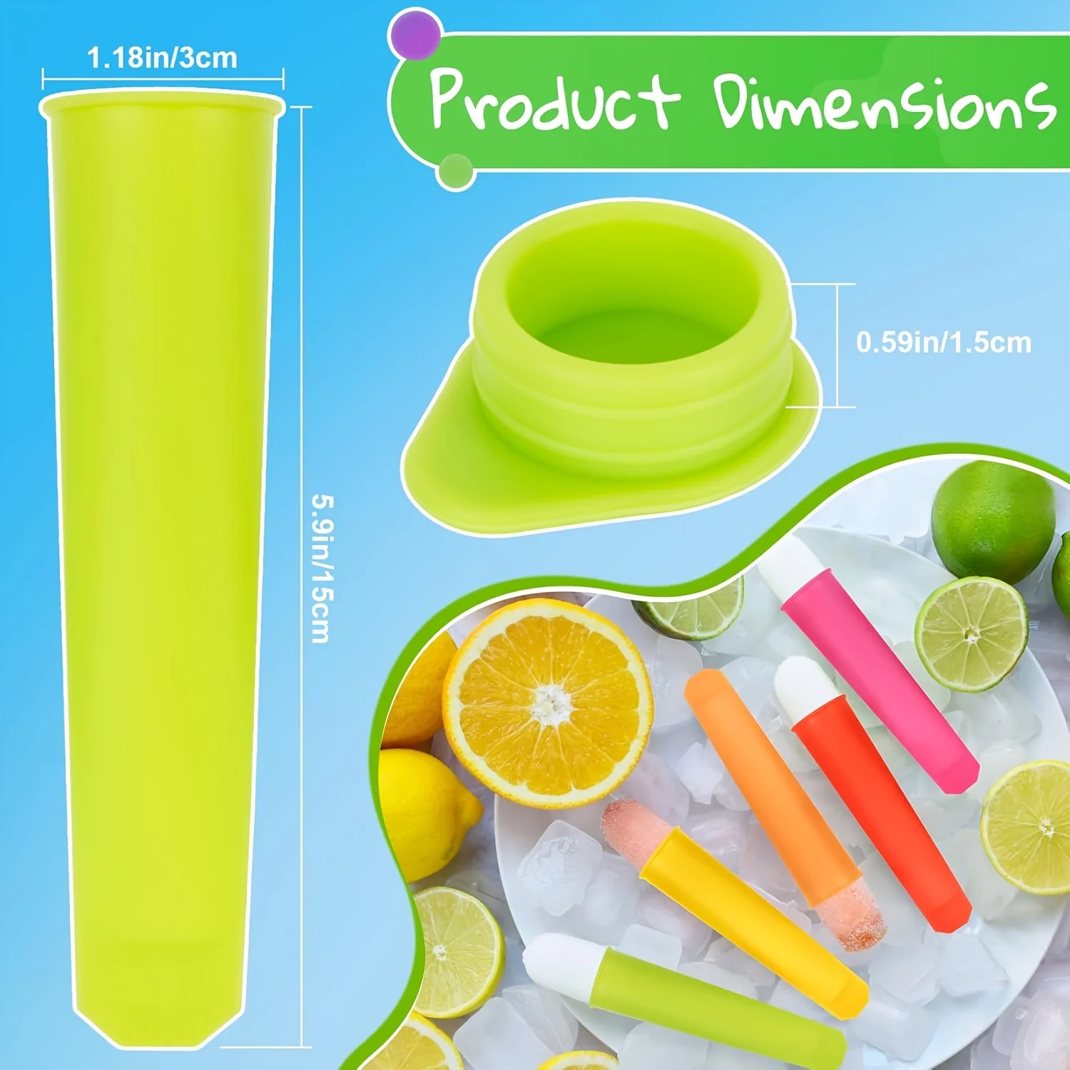 6Pcs Reusable Silicone Popsicle Molds with Lids Tubes Leak-Proof Easy One-Press Release for Homemade Yogurt Bars Juice Popsicles