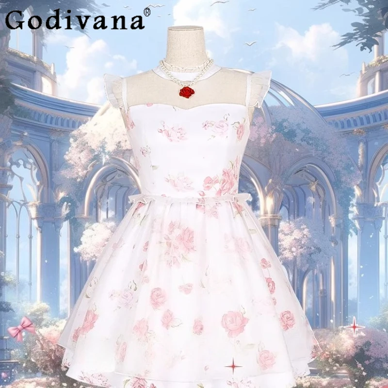 

Game Anime Miracle Cosplay Costume Women Sweet Kawaii Floral Dress with Necklace Halloween Party Sexy Dress for Adult