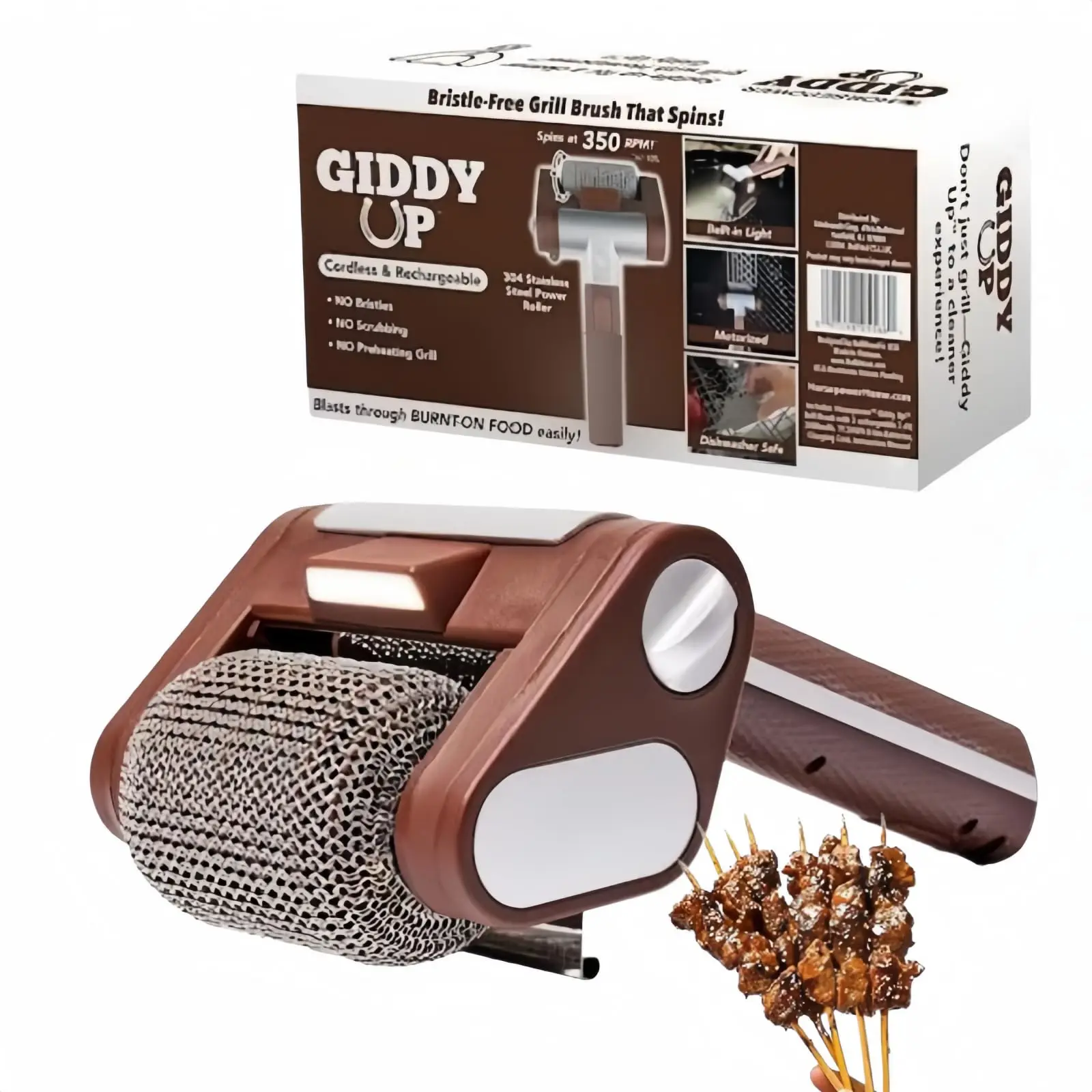 

Electric Roller Grill Brush with Replaceable Brush Head Stainless Steel Grill Cleaner Outdoor Camping Barbecue Cleaner Tools