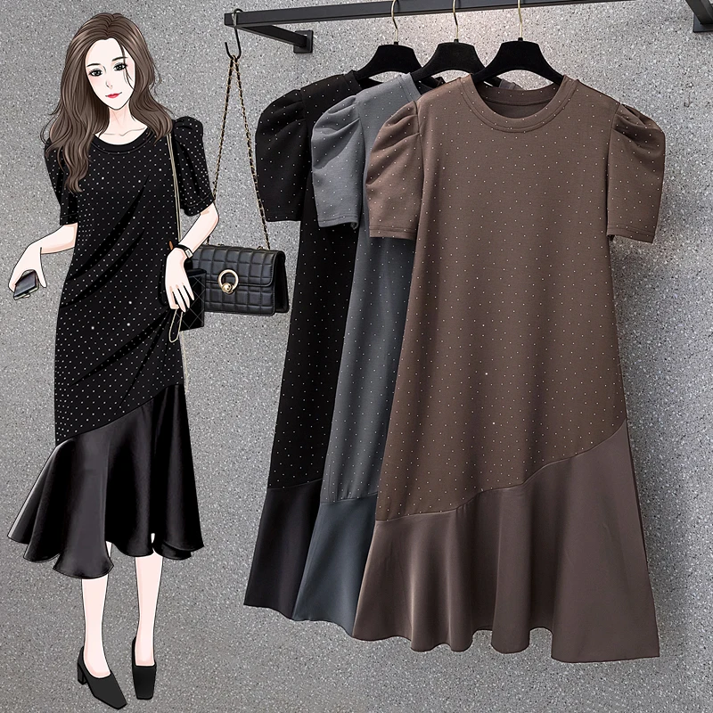 فضفاض حجم كبير فساتين حريمي لصيف 2025 الكورية نمط سيدة Vestidos تي شيرتات قصيرة الاكمام فستان الملابس النسائية KE2594