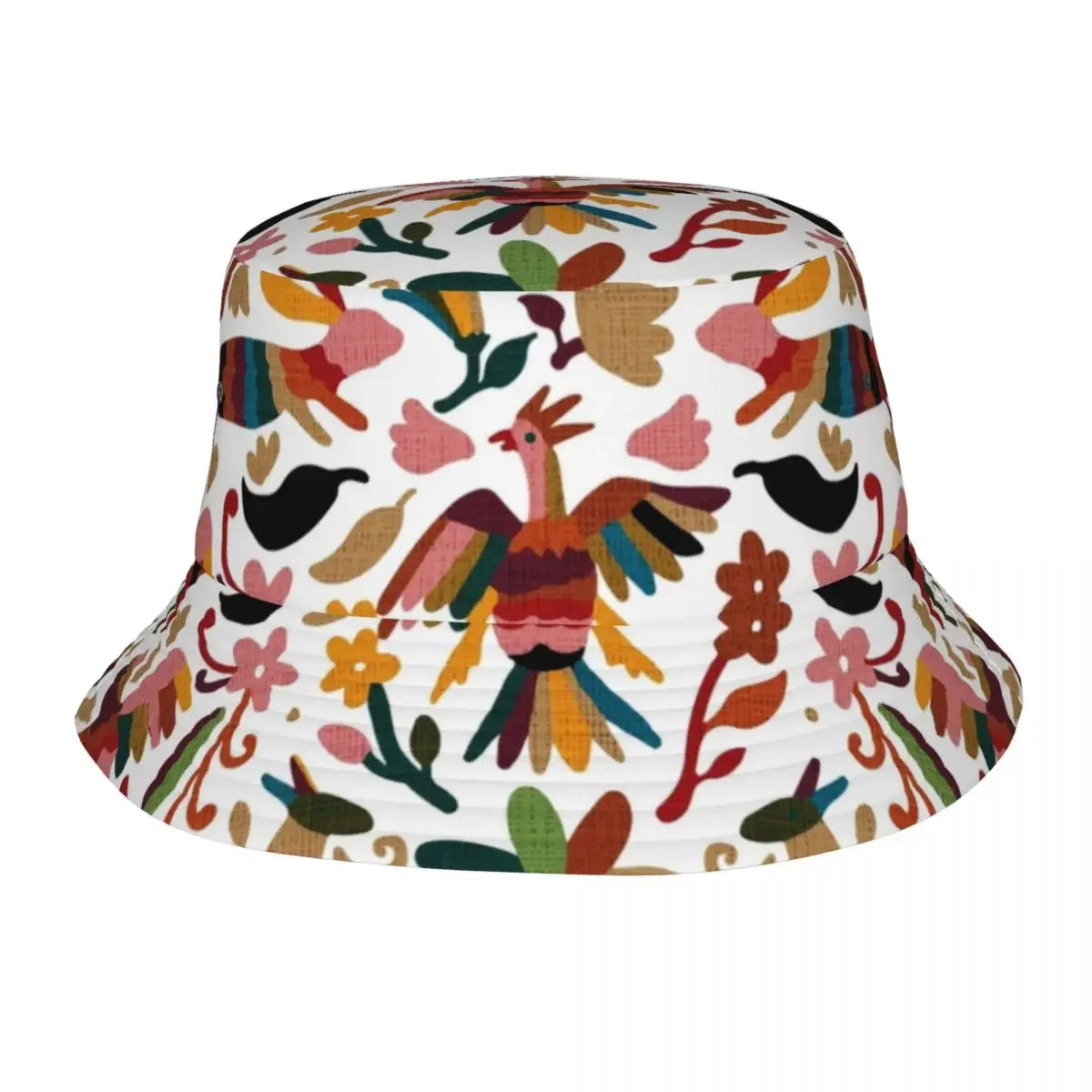 Mexican Flowers Pattern Bucket Hats Women Men Unisex Trendy Otomi Australian Kangaroo Floral Summer Fisherman Cap