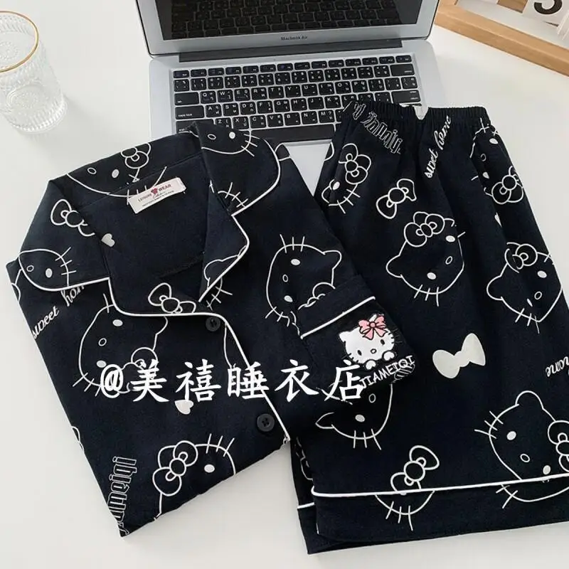 

Sanrio Hello Kitty Short Sleeve Cardigan Pajamas Set Cotton Women Student Dorm Home Outdoor Cute Ins Summer New Nightwear Set
