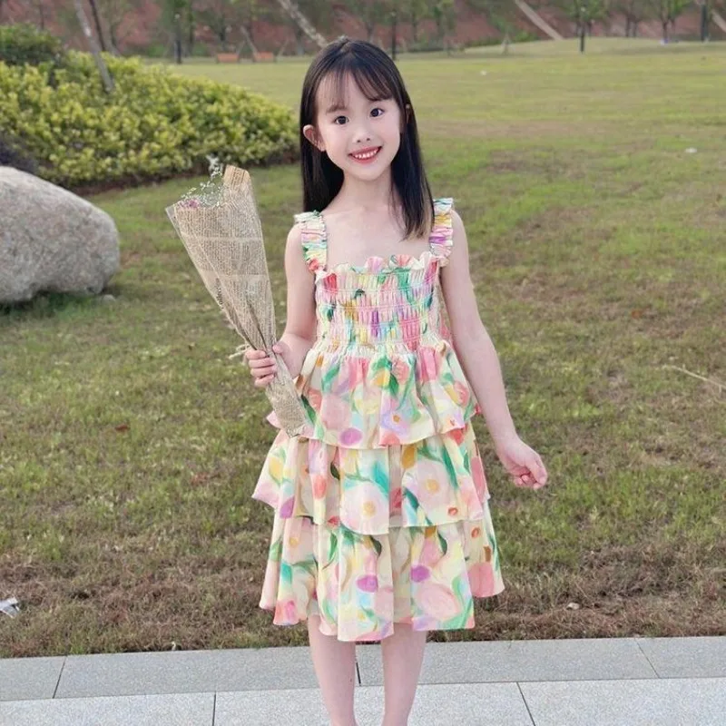Kids Summer Dress Floral Pattern Girl Party Dress Chinese Style Kids Dress Summer Clothes Girl 4-12 Years Old Kids Clothes Girls