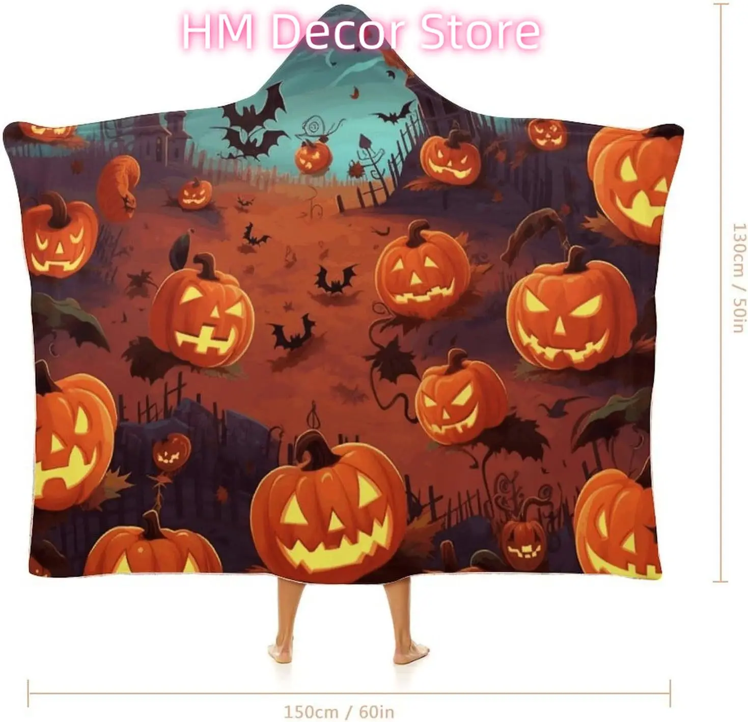 Halloween Wearable Hooded Blanket, Ultra Soft Arctic Velvet Cape Cloak Unisex - Cozy Wearable Blanket