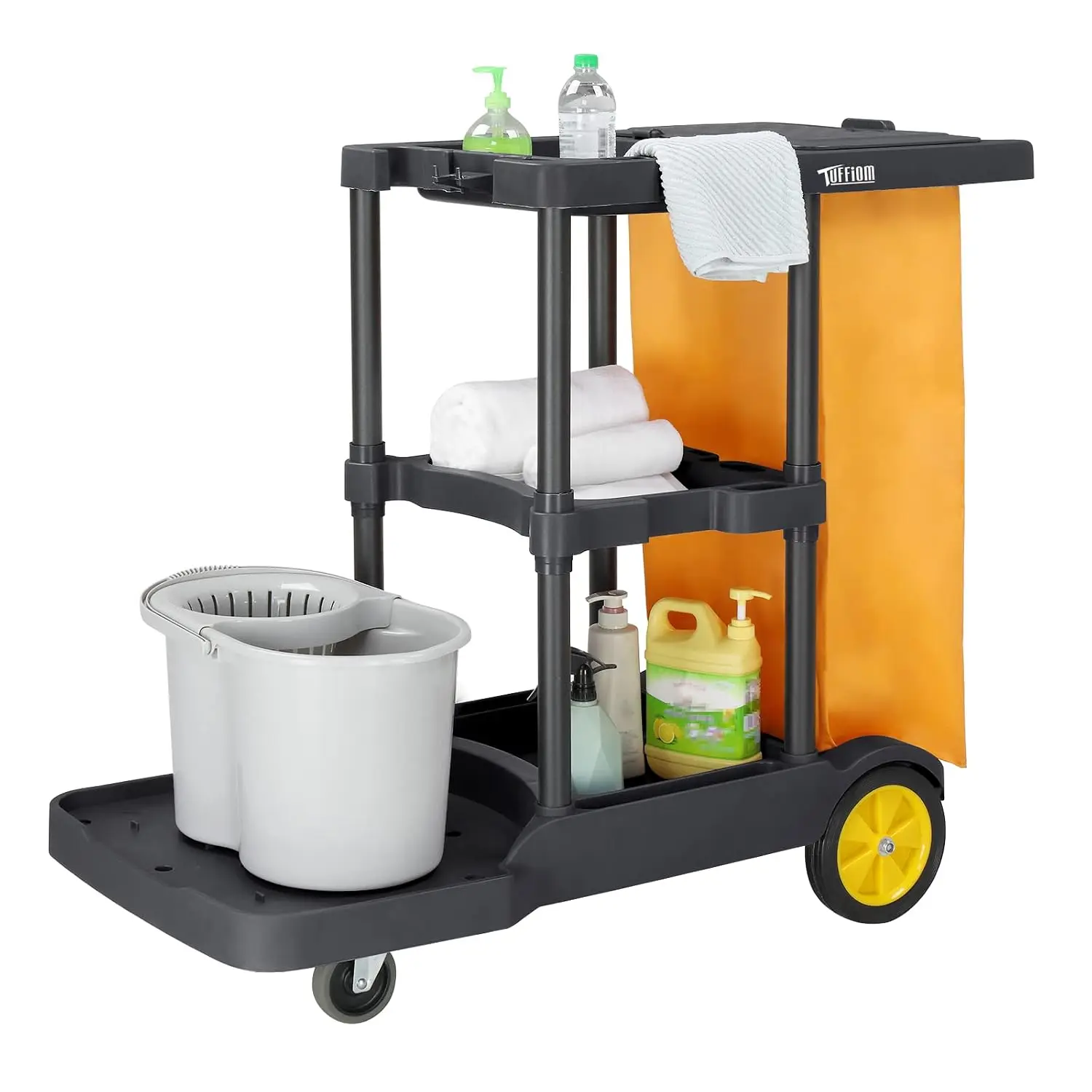 Extra Large Commercial Traditional Cleaning Janitorial 3-Shelf Cart, 500 Lbs Capacity Housekeeping Cart, Customized