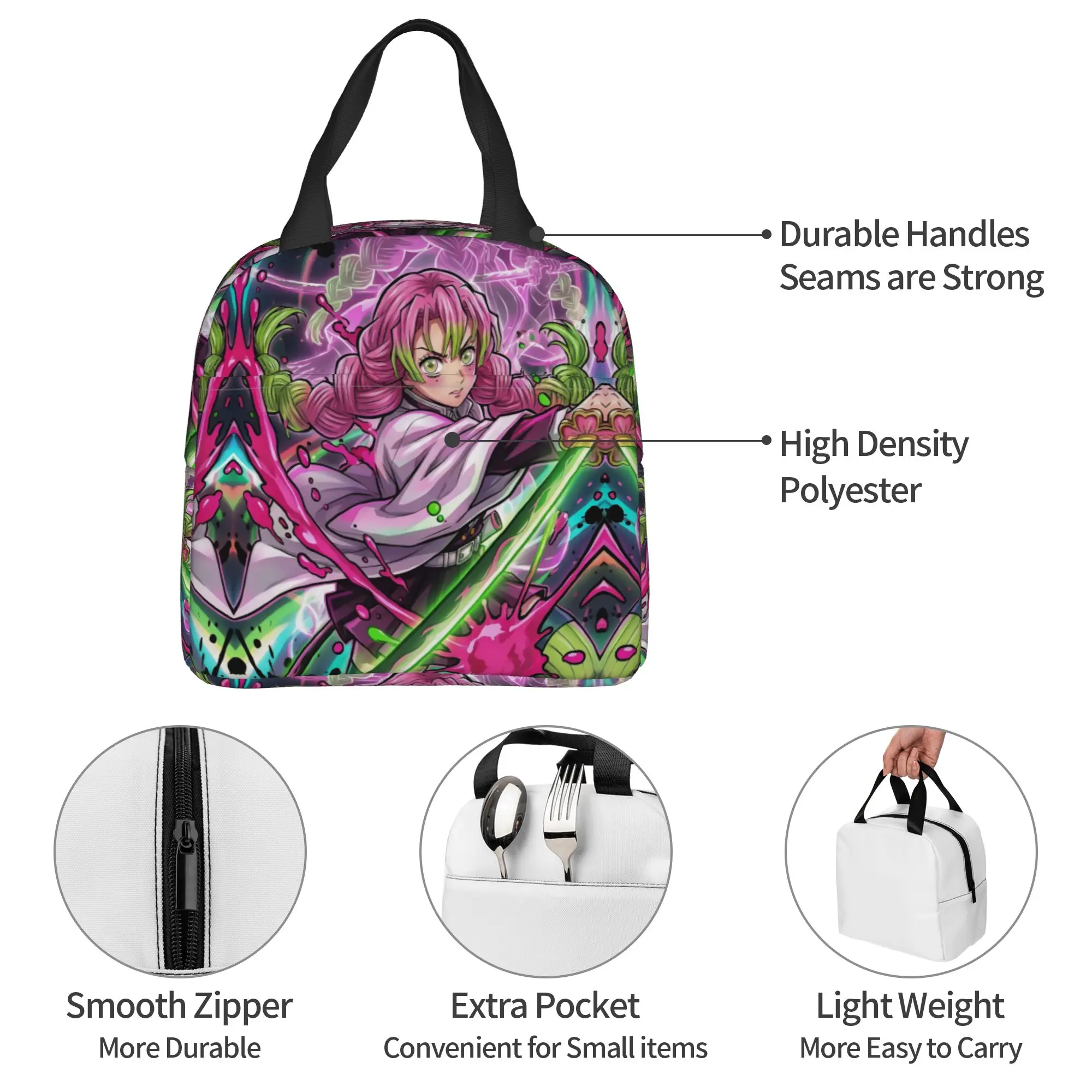 Custom Demon Slayers Insulated Lunch Bags for Camping Travel Kanroji Mitsuri Portable Cooler Thermal Bento Box Men Women view 4