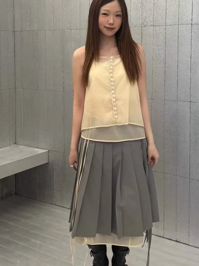 Ele coreano Sle sottile cinturino in chiffon gilet da donna Top estivo nuovo arrivo Dongdaemun L * WCLAS * IC traspirante vestibilità ampia