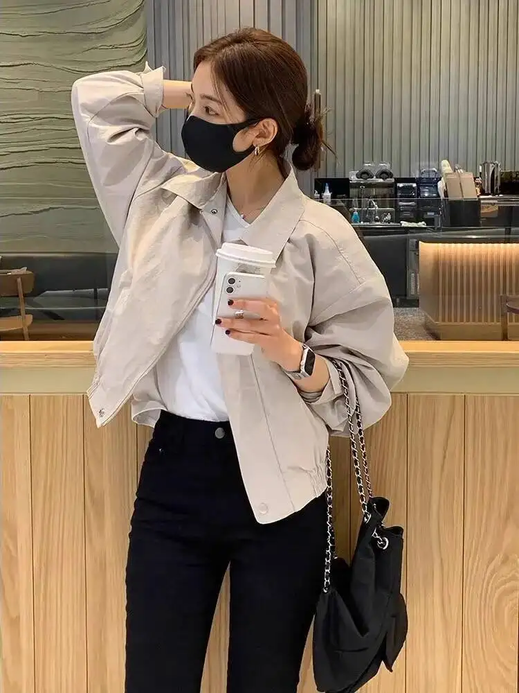 Women Jacket 2025 Autumn New Women's Short Cargo Jacket Windbreak Coat Trench Loose Casual Coat