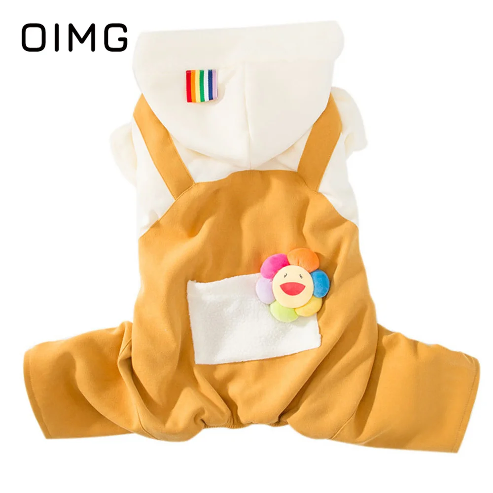 OIMG Autumn Winter Medium Dog Jumpsuits Warm Big Dog Cotton Clothes Sunflower Pet Suspenders Golden Retriever Samoyed Husky Coat