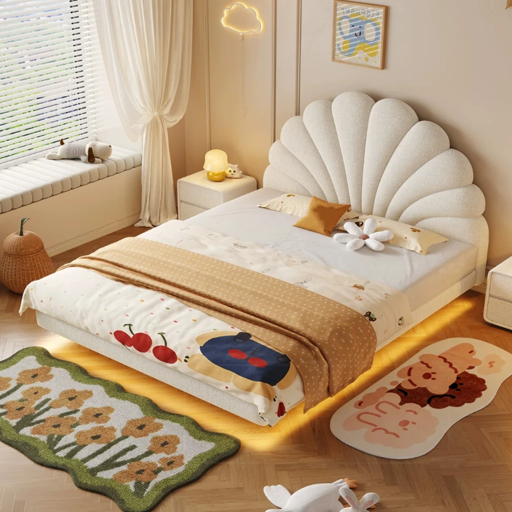 

#Hot-selling Cream-colored Children's Bed, Girl's Floating Children's Room Princess Bed