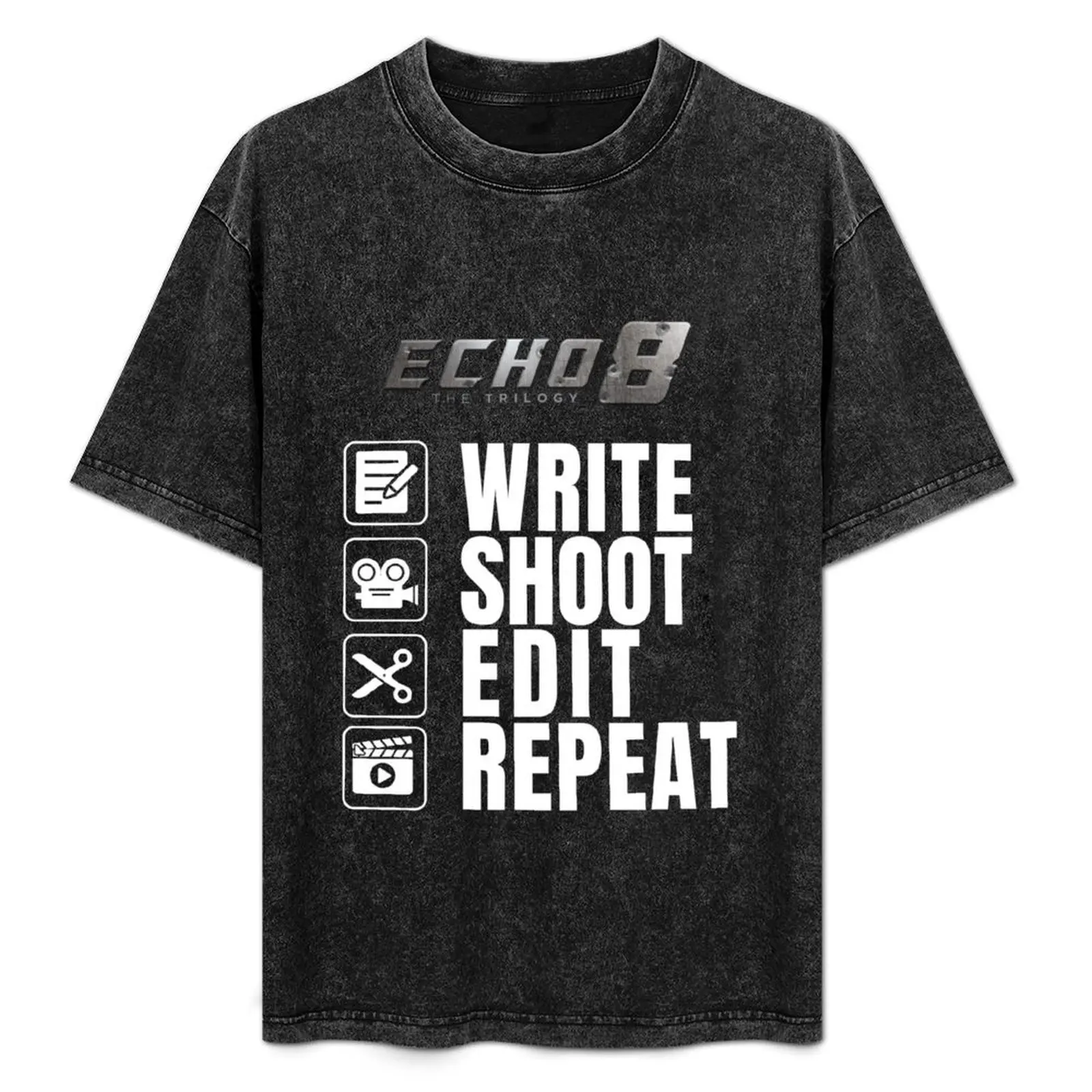 Write, Shoot, Edit, Repeat: Echo 8 Trilogy on Black T-Shirt vintage clothes aesthetic clothes vintage t shirt men