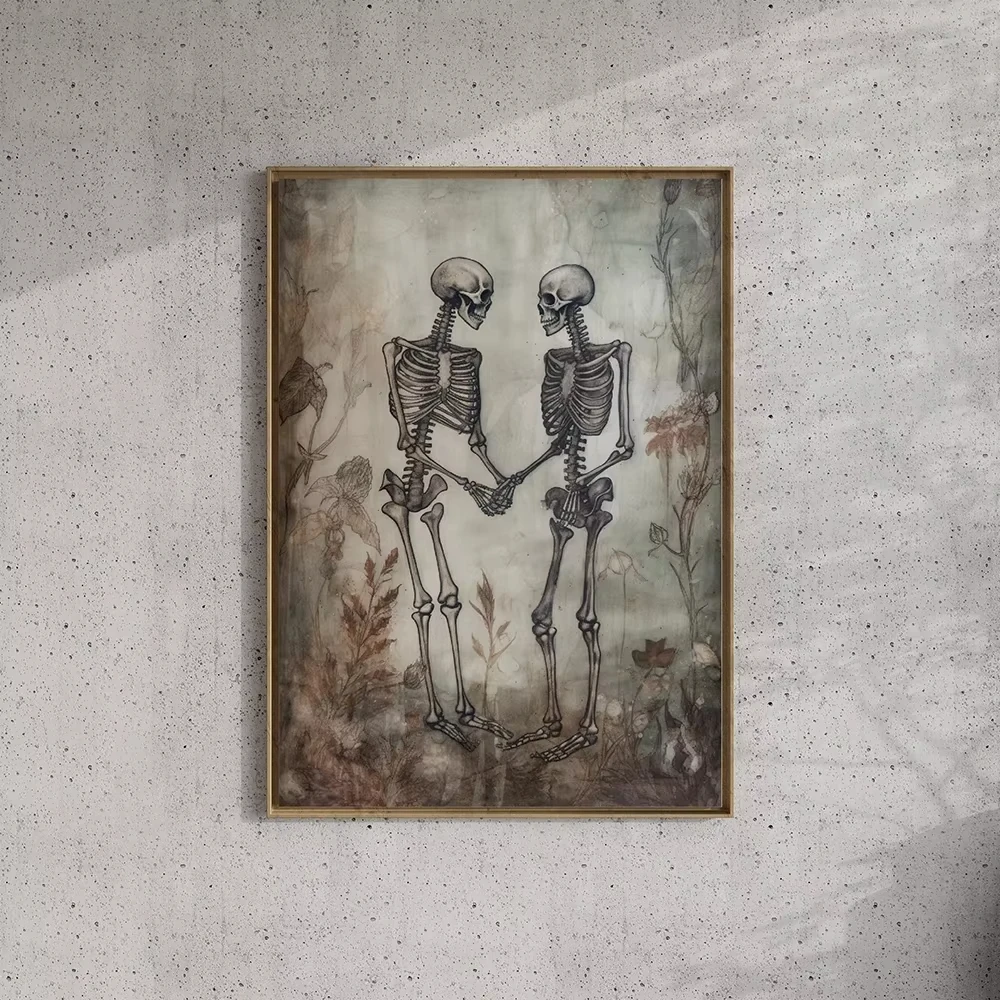 Retro Gothic Skeleton Knight Canvas Print Moody Victorian Flora And Fauna Art Posters Painting Gallery Living Room Home Decor