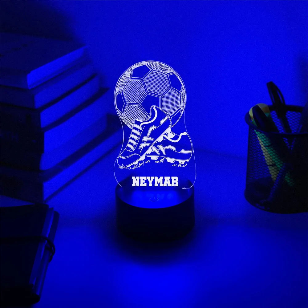 Personalised Football Soccer Shoes 3D LED Night Light Laser Engraving Player Name RGB Lamp for Home Bedroom Decor 7 Colors