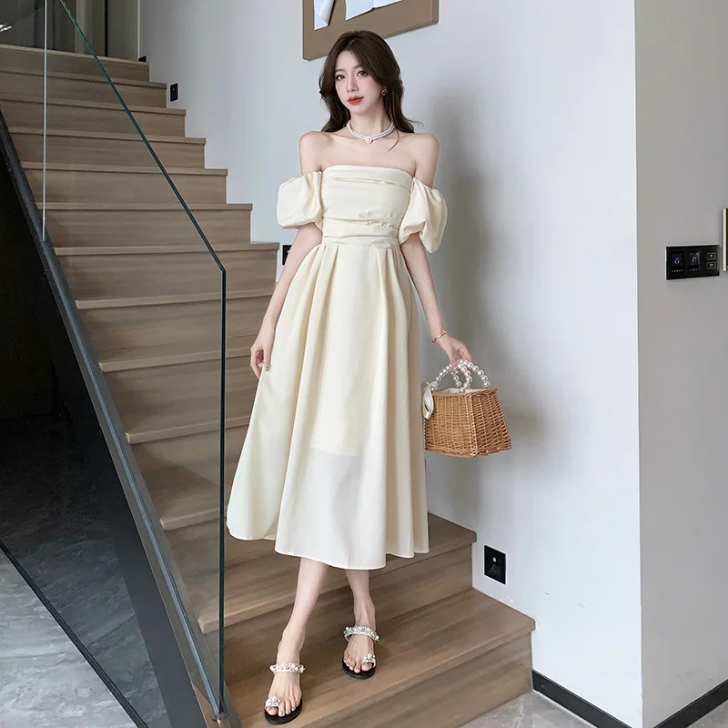 Yanling French Tube Top Dress New Midi Skirt Puff Sleeve Belly Covering Texture High-Grade Dress