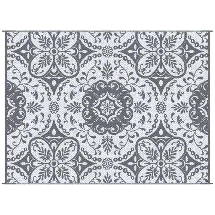 

9' x 12' RV Outdoor Rugs RV Outdoor Carpet with Carrying Bag Gray White Floral