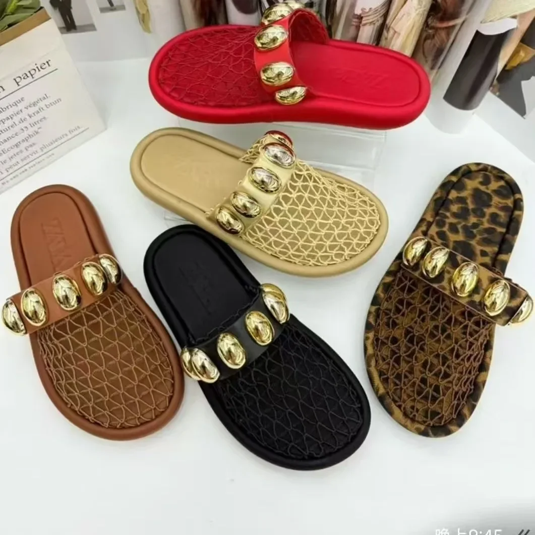 

Round head thick sole mesh large size 36-42 flat sole single shoes empty back pedal thick sole half drag sandals