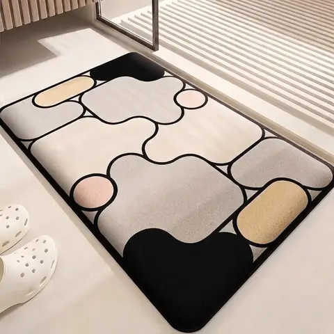 Thickened Absorbent and Plush Bathroom Mat Printed Flannel Non-Slip Toilet Mat Square Entrance Mat