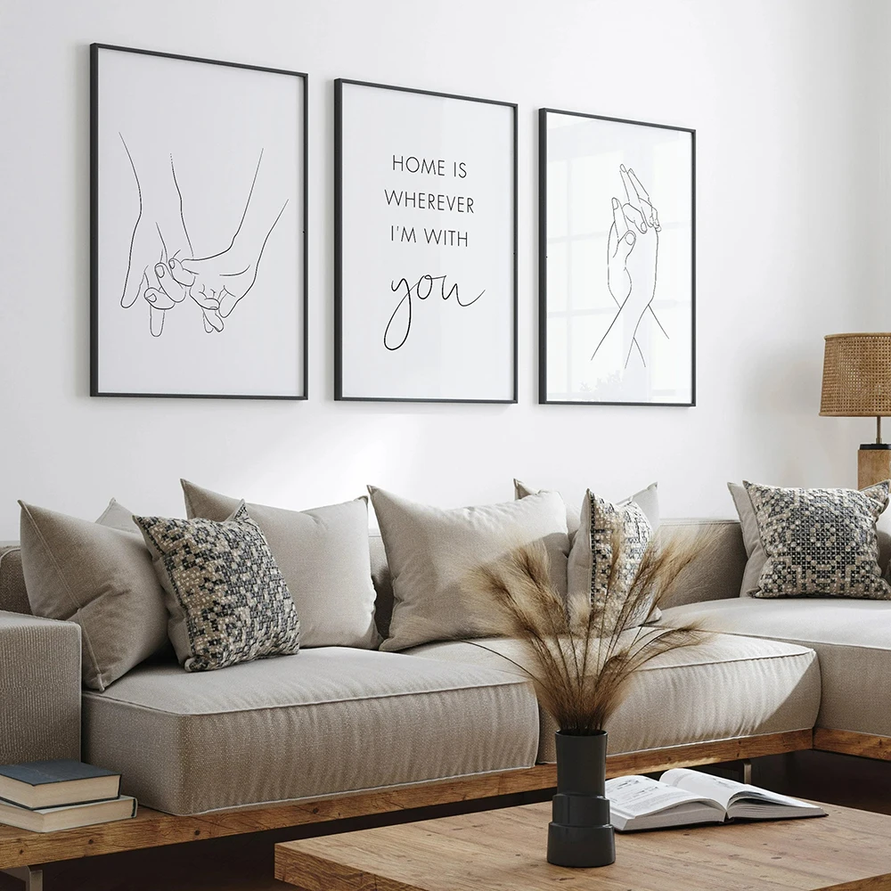 Hand in Hand Printed Painting Picture Romantic Couple Sweet Love Line Drawing Wall Art Canvas Poster Living Room Bedroom Decor