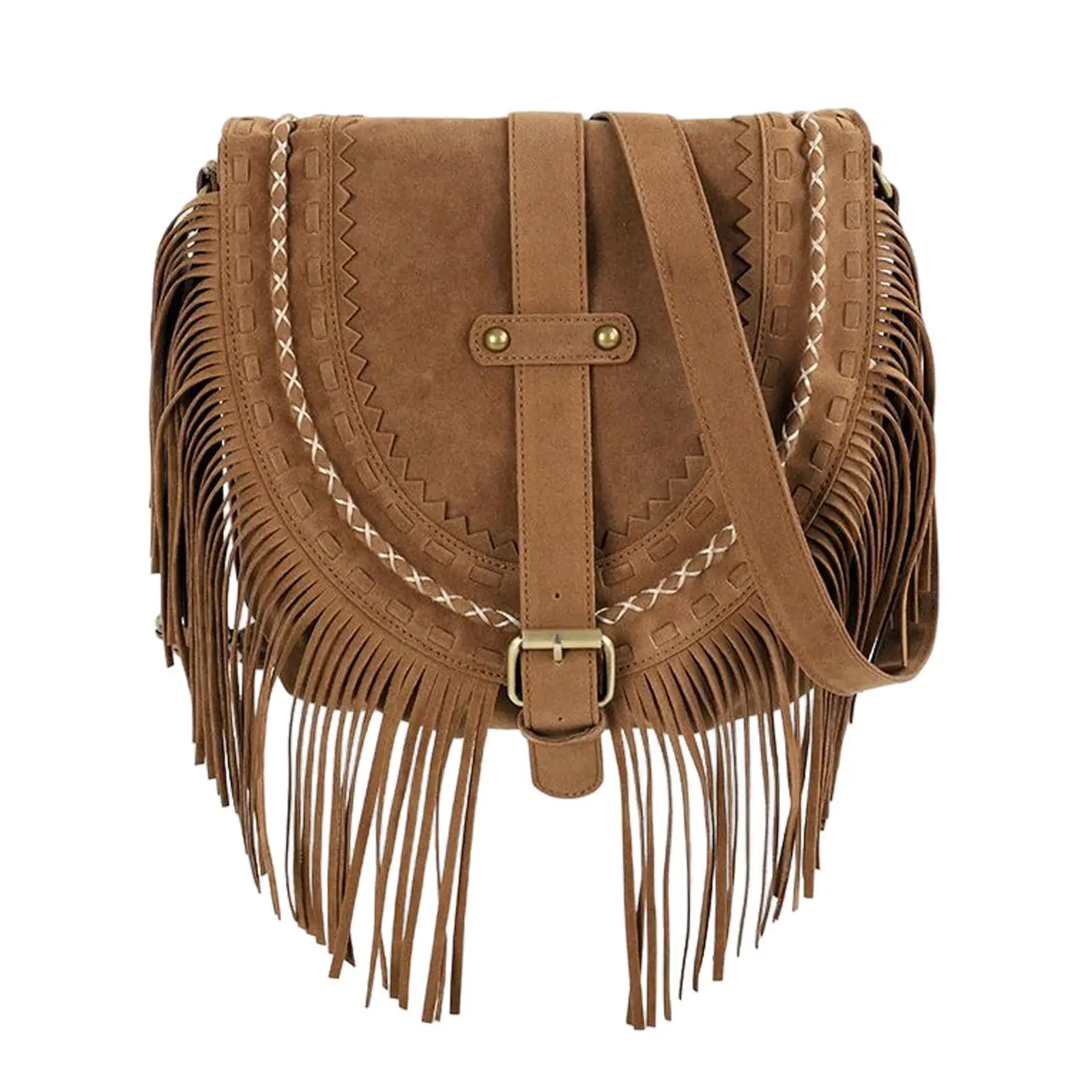 Bolsa crossbody artesanal de camurça falsa com borla para mulheres, bolsa de ombro elegante boho retrô, verão