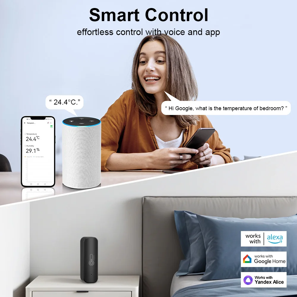 eWelink Smart Temperature and Humidity Sensor Home Environment Monitor APP control work with ZIgbee gateway