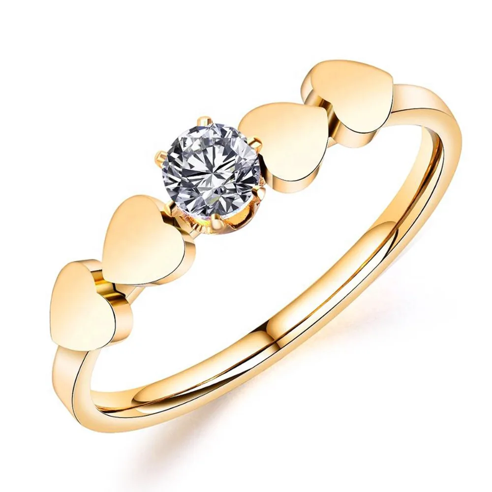 Fashion Jewelry Rings for Women Gold Color Stainless Steel Heart Ring with Cubic Zirconia Size 5-9 Fine Jewelry Choice