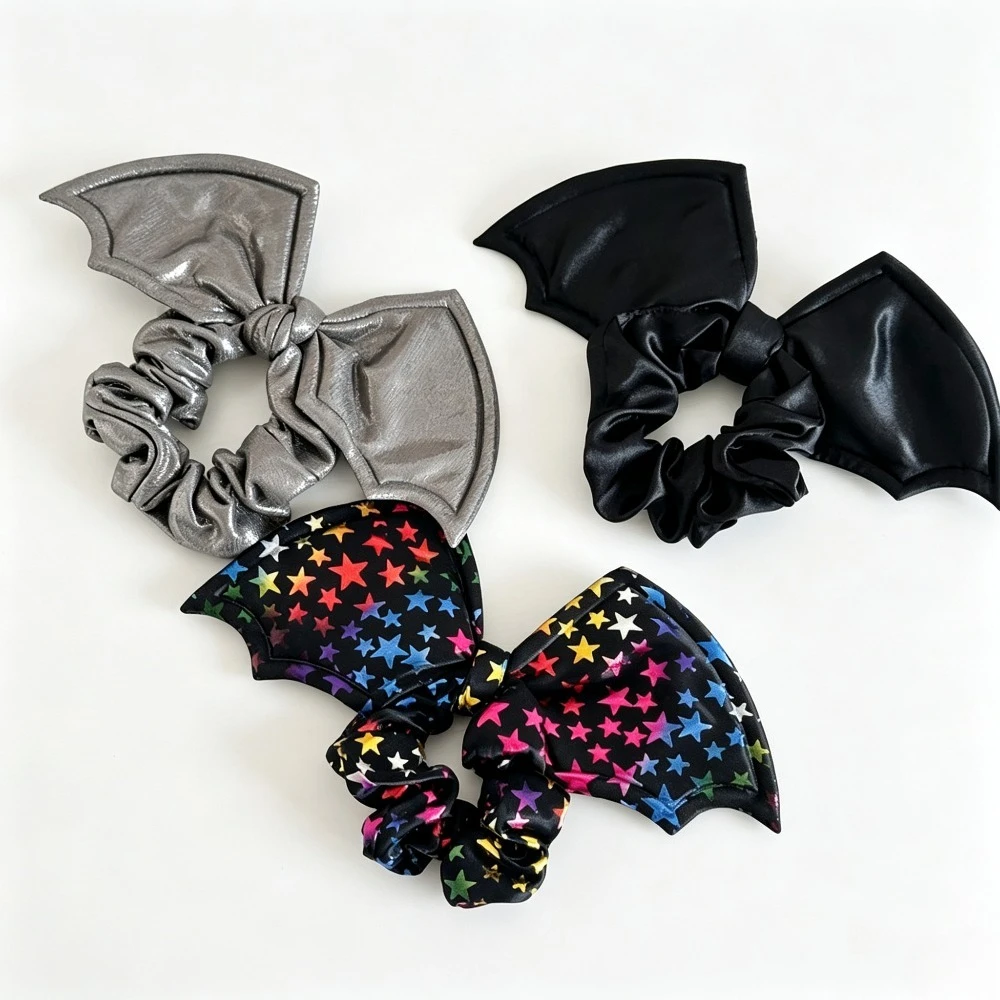 1Pc Bat Bow Halloween Hair Scrunchies, Party Ponytail Ties for Women, Holiday Festival Hair Accessories No Damage
