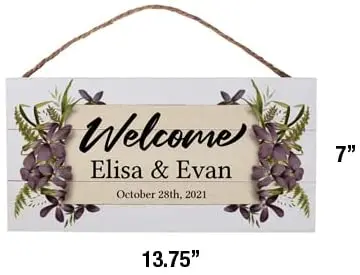 Brands Personalized Wedding Welcome Sign for Reception Decor - Custom Names Wooden Plank Floral Decor Sign (13.75 x 7)