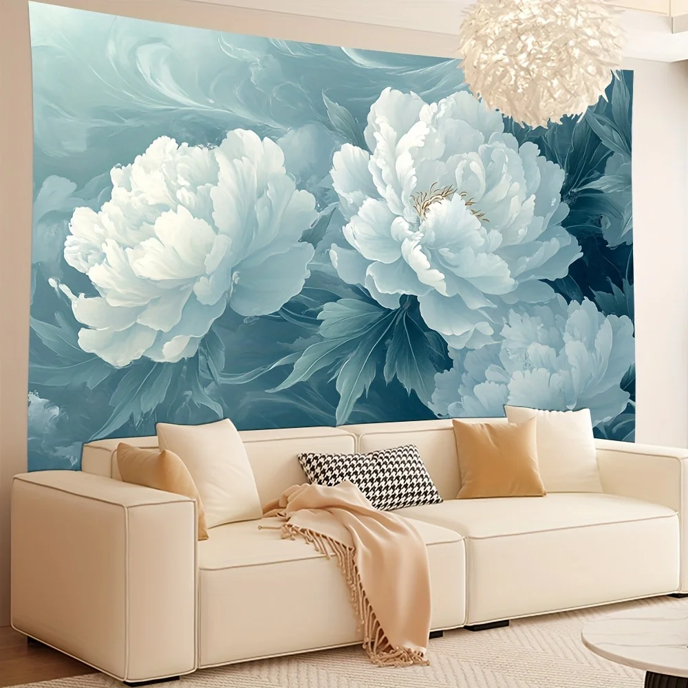 1pc Surrealism Style Celadon and White Peony Background Fabric, Suitable for Home, Wedding, Conference Room and Party