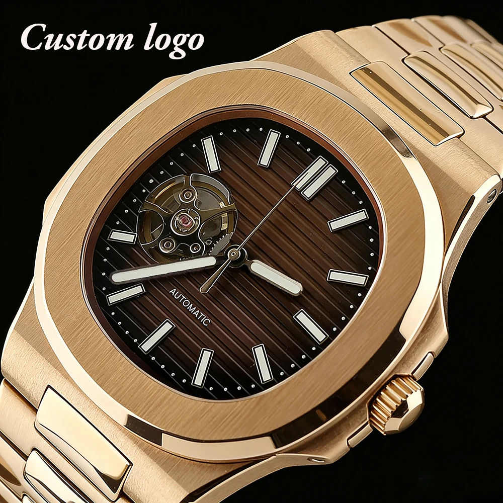 NH38 Watch Men's Automatic Watch Rose Gold Watch Customized Logo Watch Stainless Steel Watch Suitable for NH38 Movement Watch