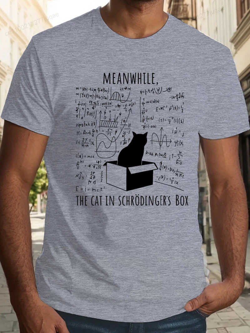Science Cat Print T-Shirt for Men Short Sleeve Funny Physics Teacher T Shirt Tee Shirt Fashion Summer Clothing Science Nerd Gift