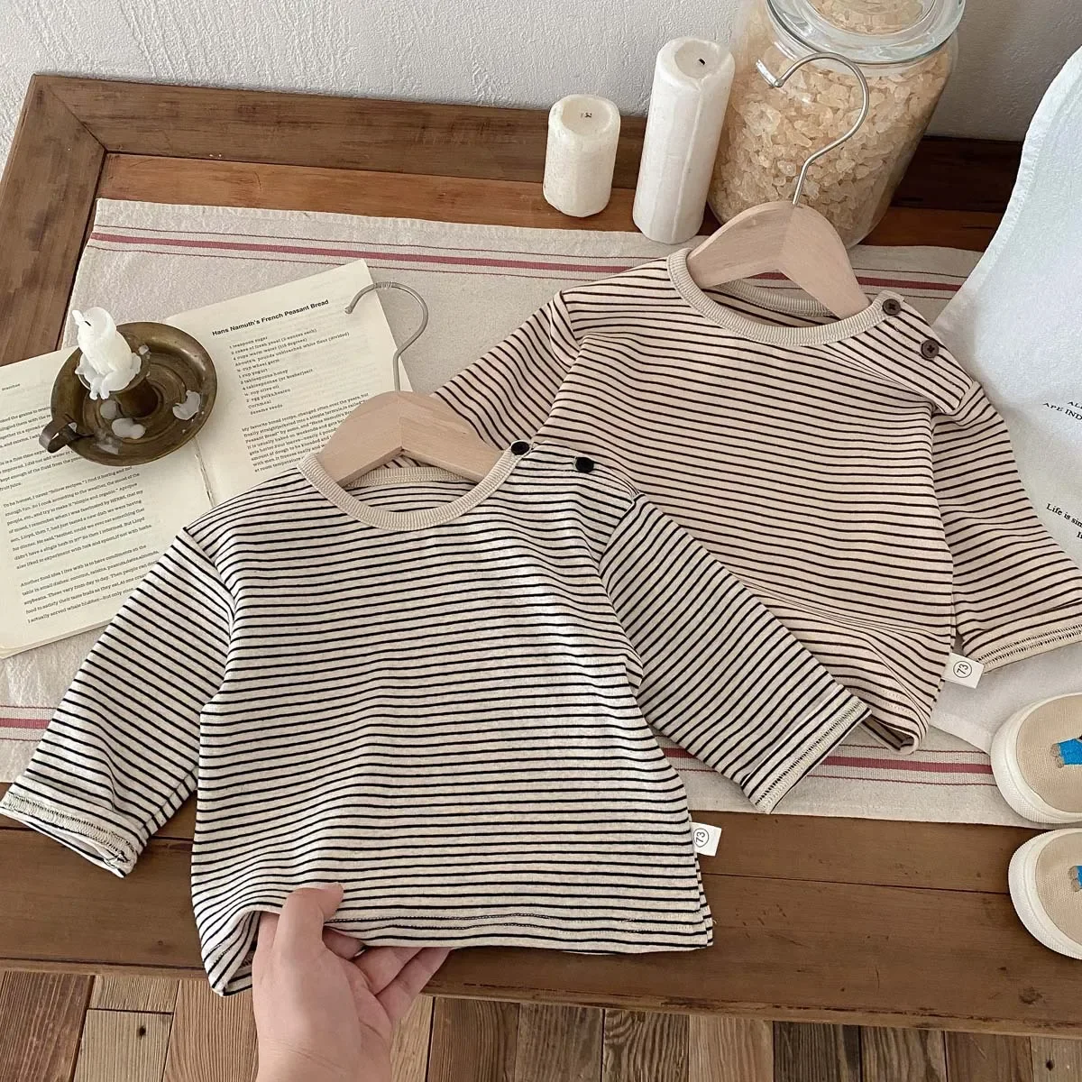 

2024 Autumn New in Kids Baby Girls Boys Casual Clothing , Toddler Infant Full Sleeve Striped Top Bottoms Shirts T-shirts 3M-3Y