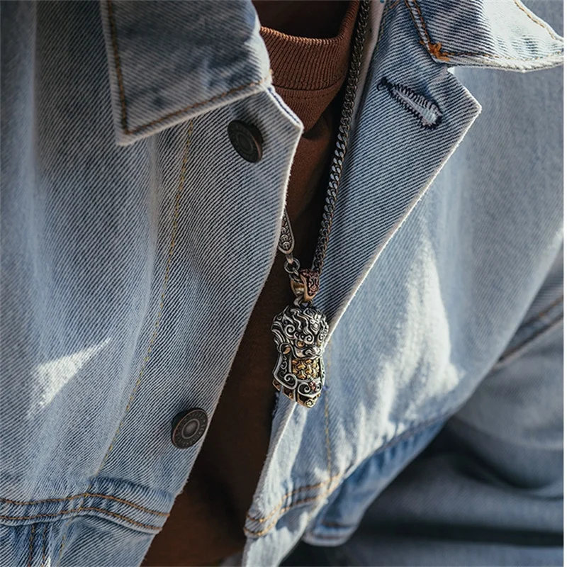 Retro Shield Armor Pendant Necklace For Men Jewelry Mighty Personality Amulet Necklace For Boyfriend Gift Neck  Accessories