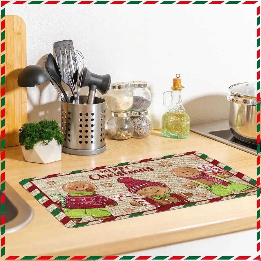 Gingerbread Christmas Dish Drying Mat for Kitchen Counter 12 x 20 Ih Vintage Christmas Coffee Mat Drying Holiday Pad Absorbent