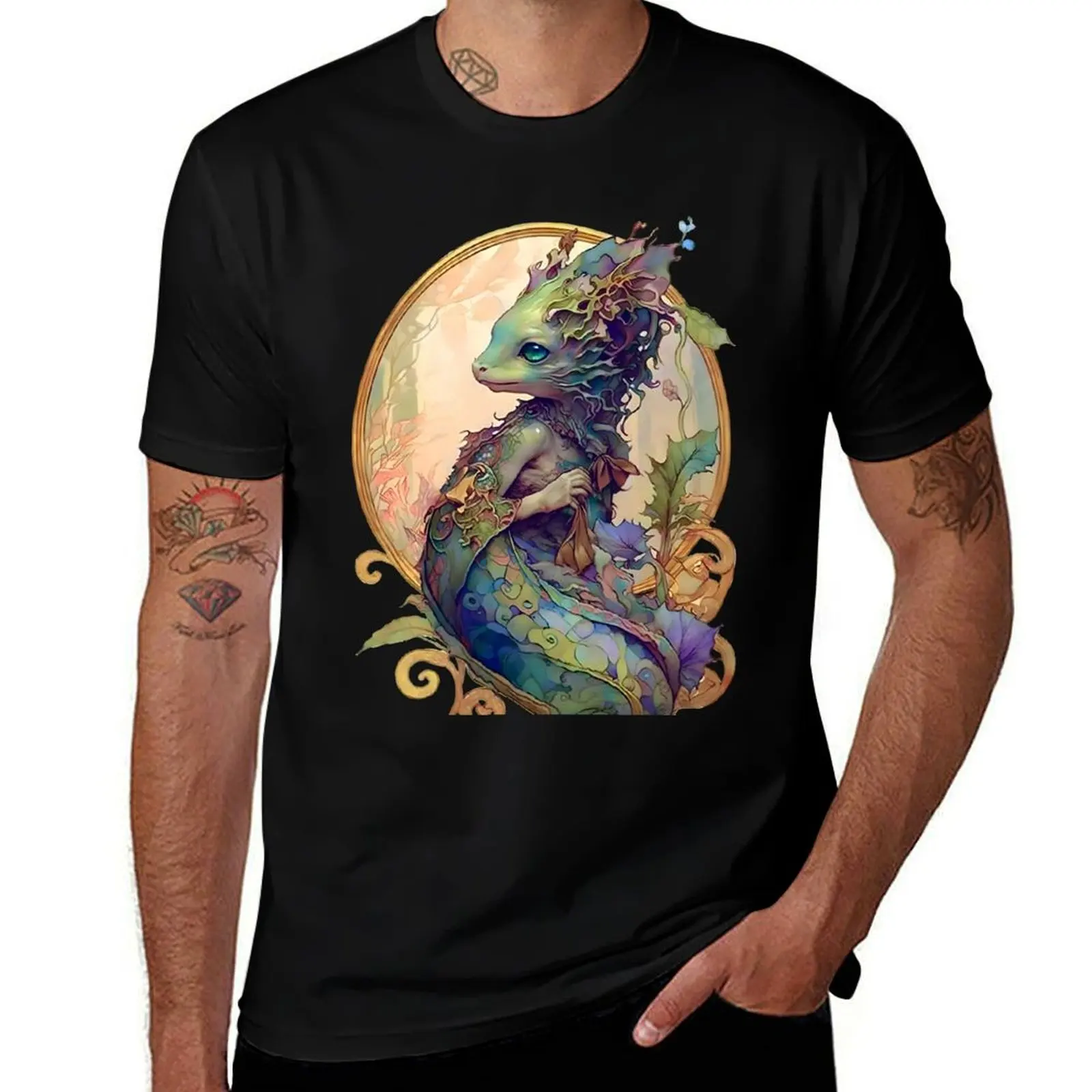 Art Nouveau Fantasy Anthropomorphic Seahorse T-Shirt Breathable Basic Cotton T-Shirt