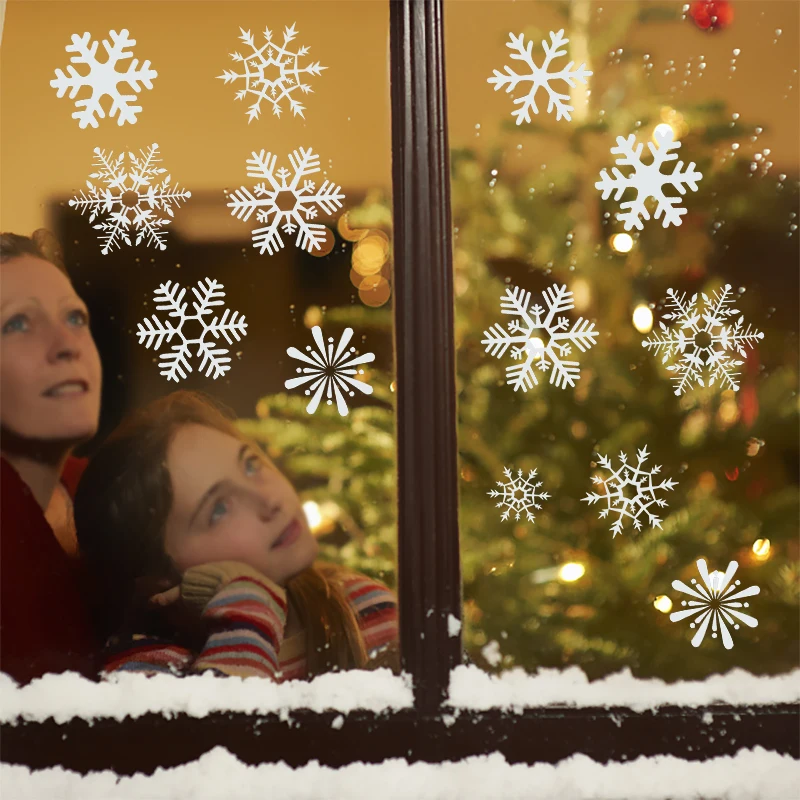 Fensteraufkleber mit Weihnachts-Schneeflocken, weiße Schneeflocken, Glasaufkleber, Weihnachtsdekoration, PVC, elektrostatische Aufkleber, Neujahrsgeschenk