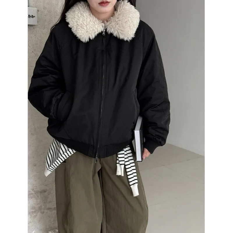 سترة مبطنة بالقطن دافئة على الطراز الكوري من جوهنيتشر مع ياقة من الفرو للنساء سترات قطنية شتوية كاجوال بسيطة ومتعددة الاستخدامات #4