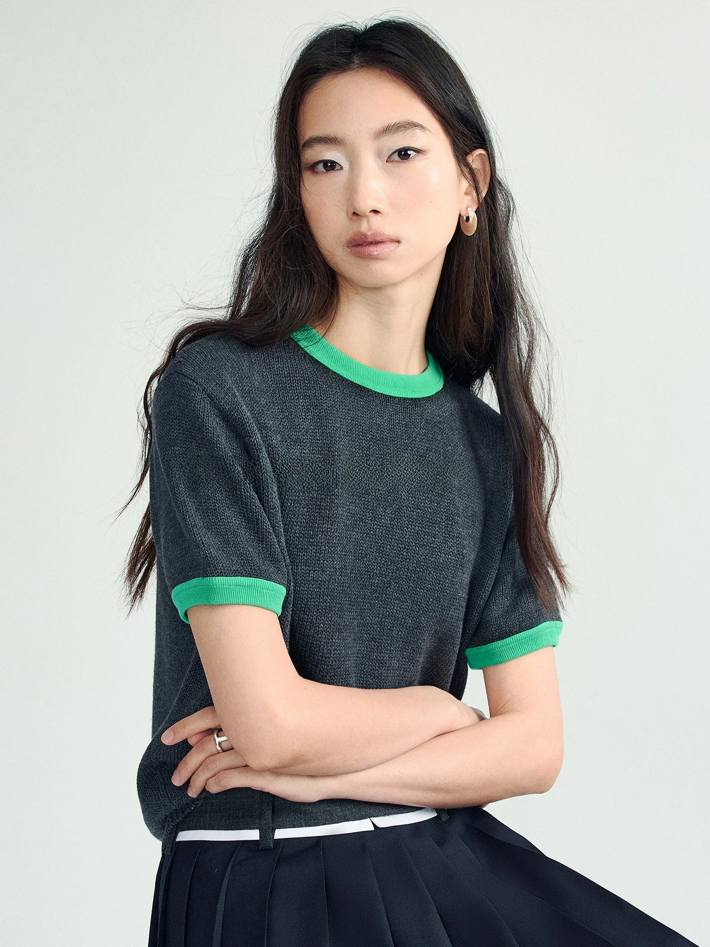 

CHANDOOIVY Australian Ultra Fine Silk Wool Cotton round Ne Color Blo ort Sve Knitted Top Women's Faion Spring 2026