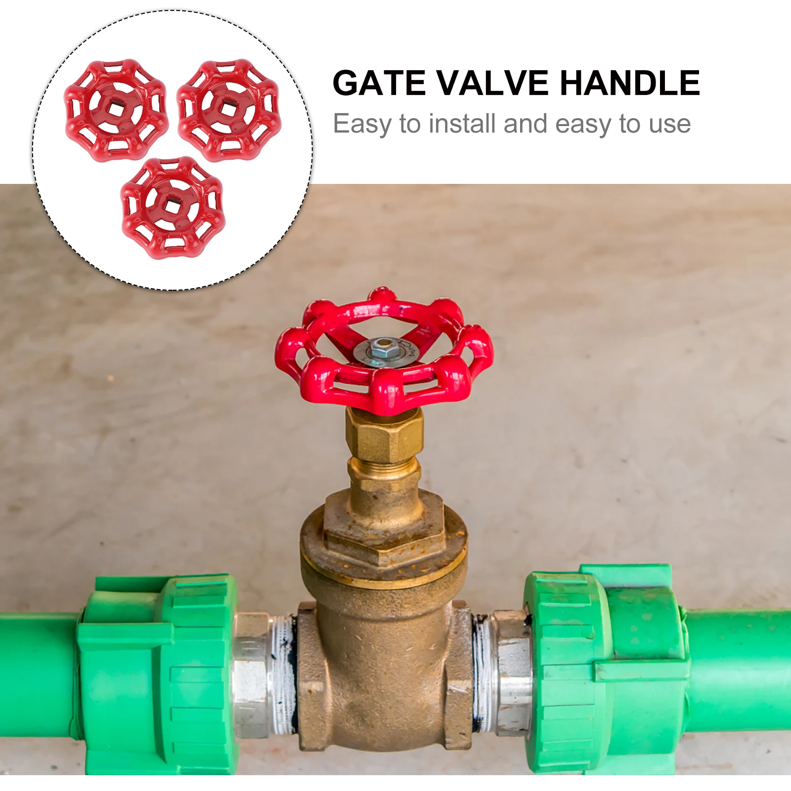 

3pcs Gate Valve Handle Replacement Red Metal Handwheel Part Flat Bottom Low Fluid Resistance Long Service Life Water Pipe