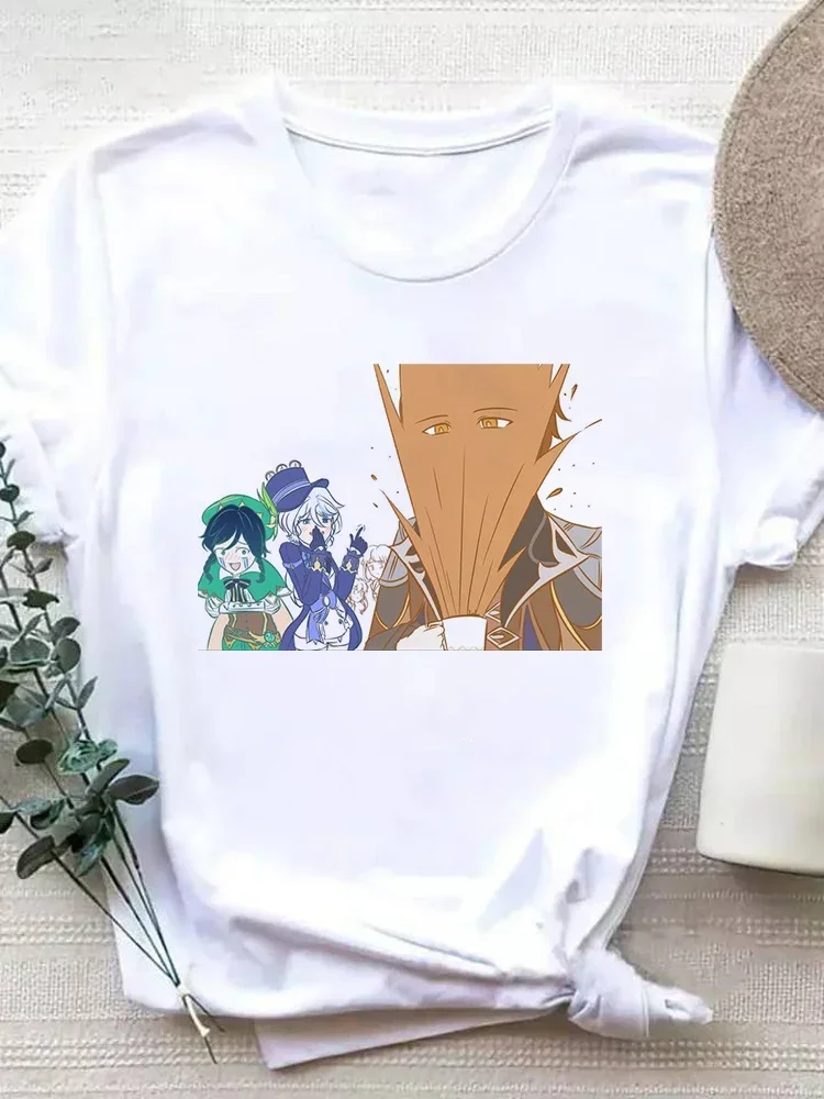原神ガニュプリント Tシャツ女性ヴェンティ漫画グラフィックカジュアル服トップス Tシャツ夏カジュアルルーズストリートウェア Tシャツ