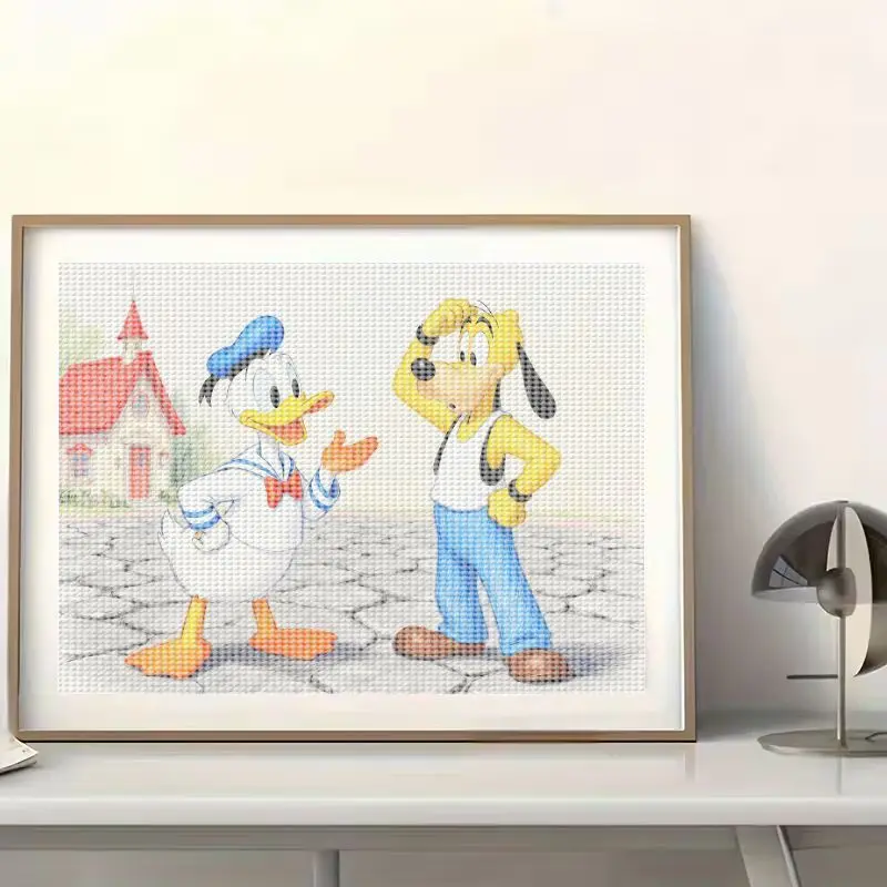 Zestaw do malowania diamentami 5D z pełnym okrągłym wzorem, z motywem kreskówki Disneya - Kaczor Donald i Goofy, zestaw do samodzielnego wykonania haftu z dżetów.